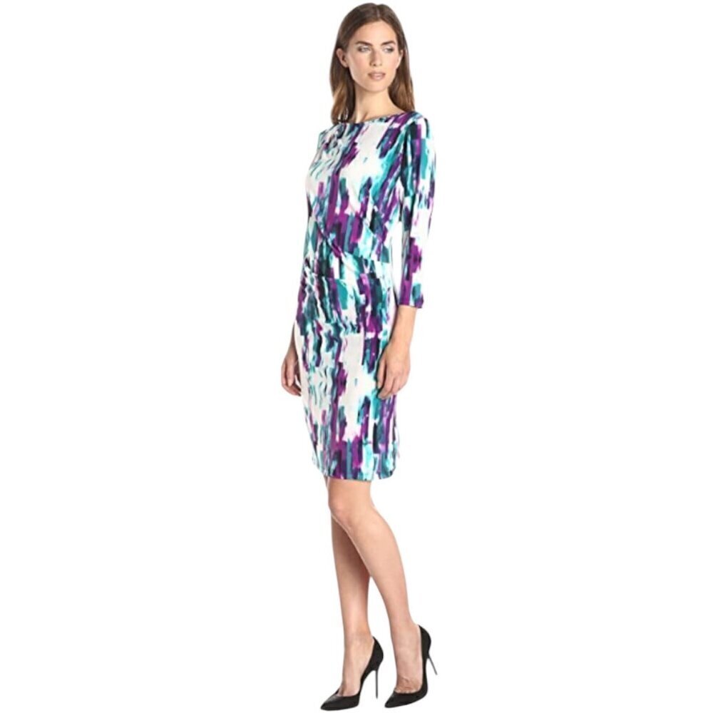 Calvin Klein Three-Quarter-Sleeve Ruched Tie Dye Dress, Women's Size S